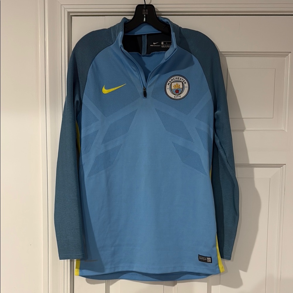 Nike Light Blue and Yellow Manchester City Training Top
